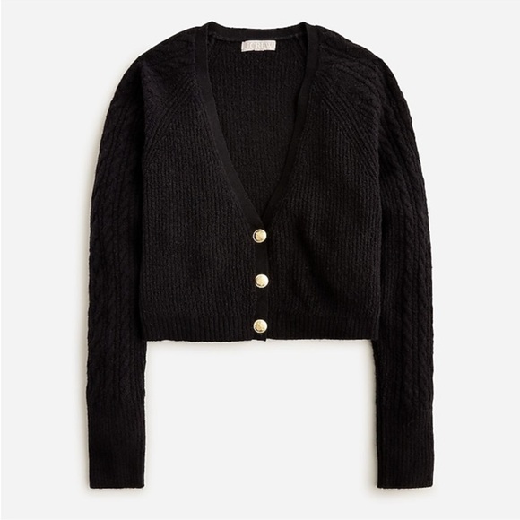 J. Crew Supersoft cropped cable-knit sweater-tank set in Black - Picture 2 of 9